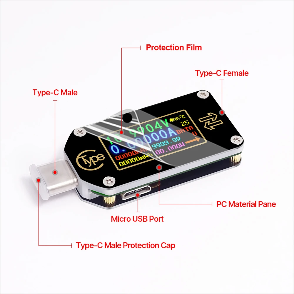 Вольтметр RD TC66 / TC66C USB тестер типа C Амперметр цифровой вольтметр 2 измеритель тока