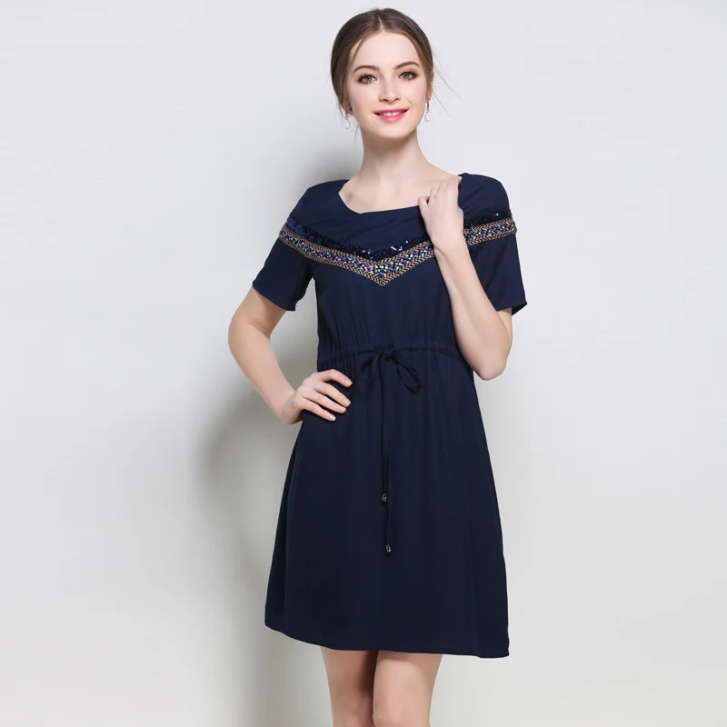 2017 Женская Мода блестками талии шнурок dress лето пережатая талия элегантный