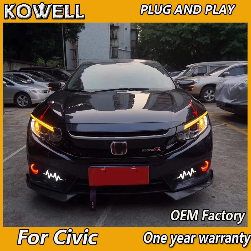 Car Styling For Honda Civic 10th- LED Headlight Brow Eyebrow Daytime Running Light DRL With dynamic Yellow Turn signal