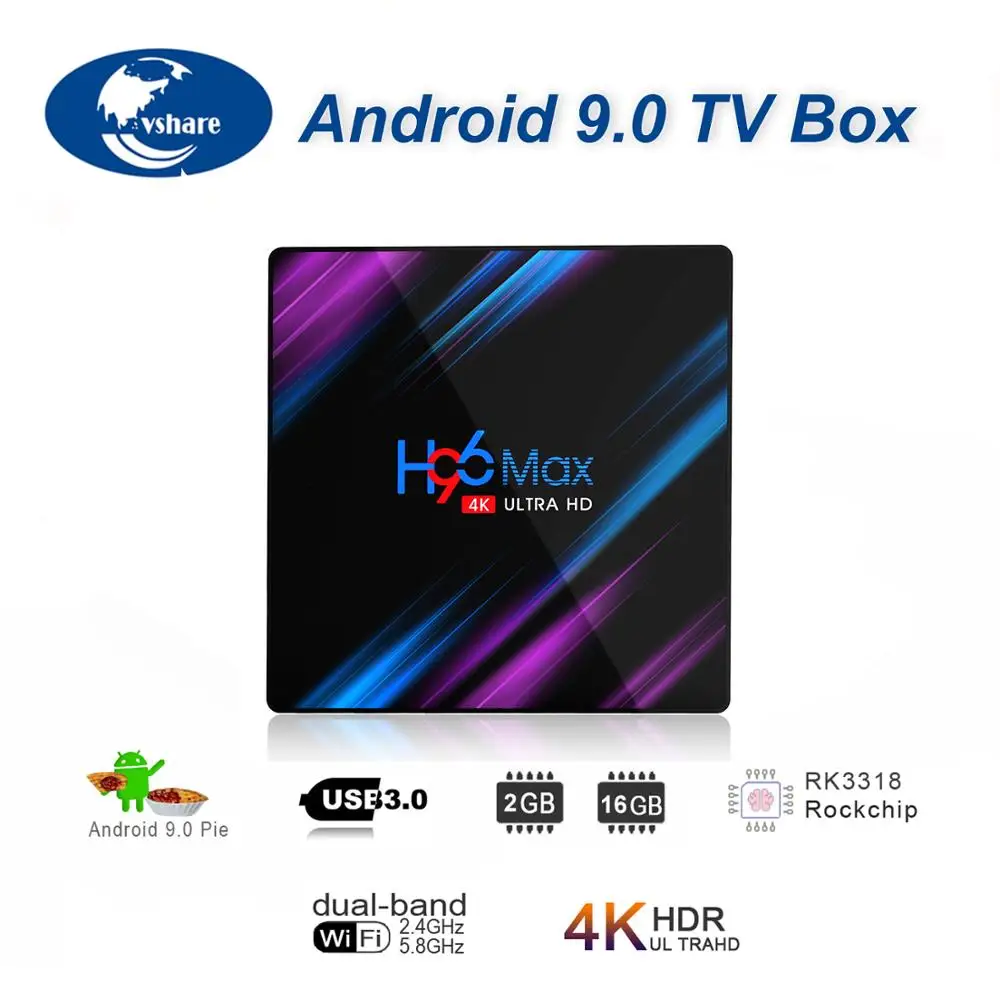 H96 MAX 9,0 Android tv Box Rockchip RK3318 2 Гб ОЗУ 16 Гб H.265 1080p 4K Google Play Netflix Youtube потоковый медиаплеер