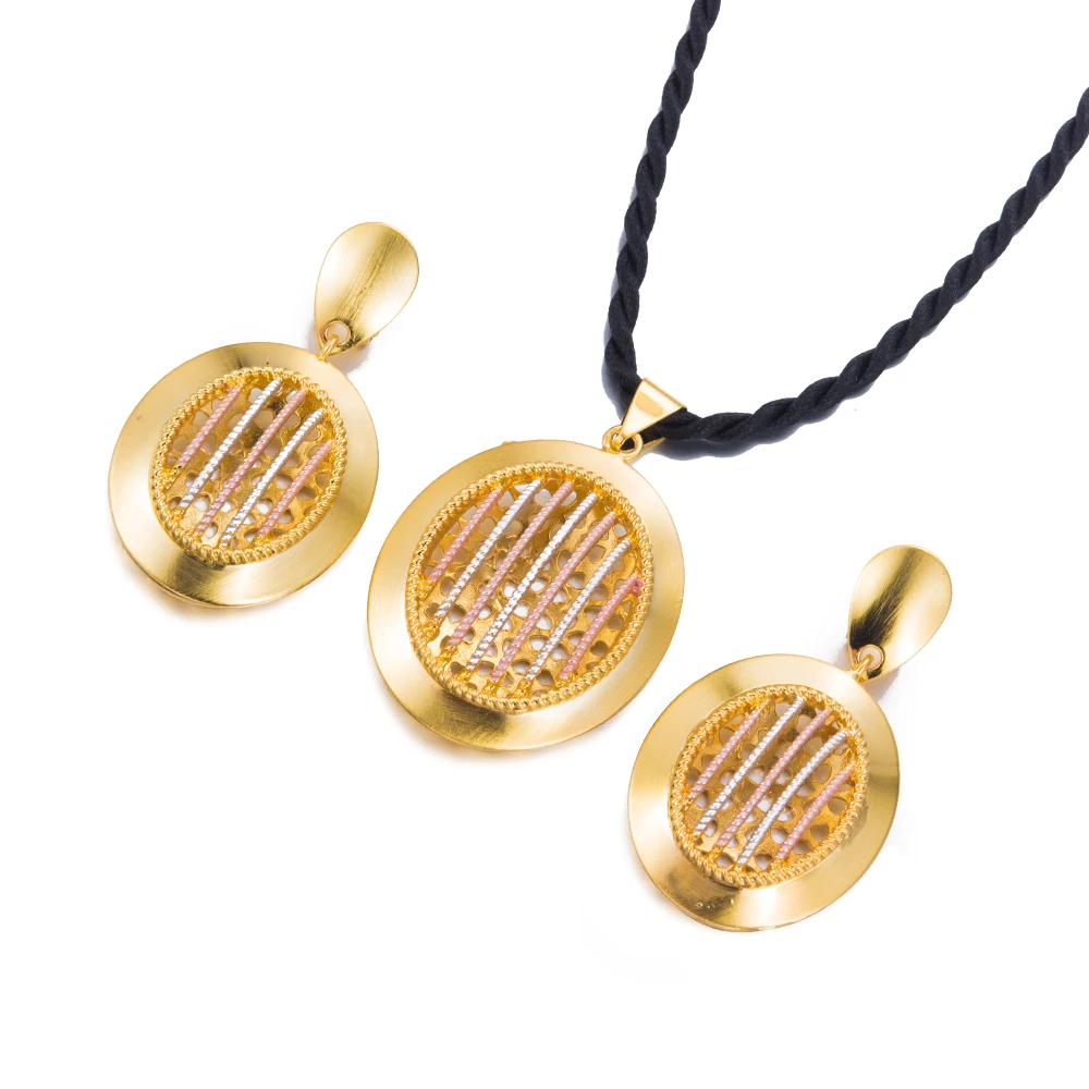 WANDO Ethiopian set Fashion Jewelry Sets For Women Three Layer Statement Necklace Gold Color Earrings Wedding gift ws67 | Украшения и