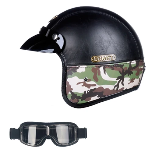 LDMET Кожа PU casco moto Винтаж moto rcycle шлем с открытым лицом камуфляж capacetes de moto ciclista vespa Кафе racer - Цвет: 8