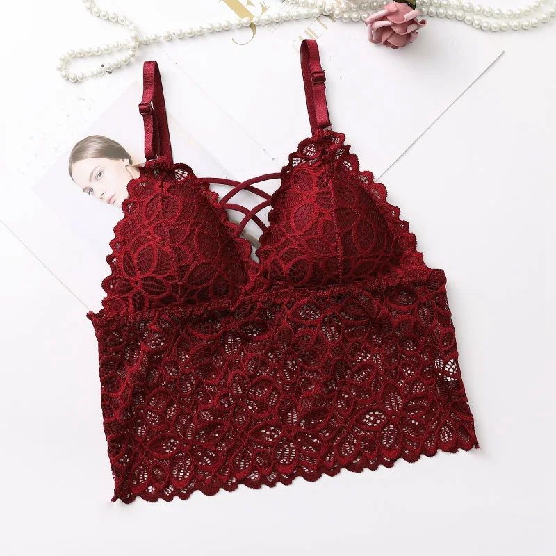 Женское нижнее белье бесшовный кружевной бюстгальтер с подкладкой белый красный