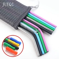 colours reusable metal drinking straws stainless steel sturdy bent straight drinks straw with cleaning brush bar party accessory