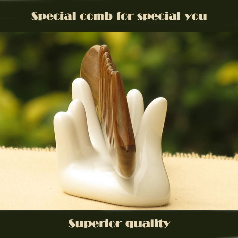 Антистатический Дерево Гребень Волос-Зеленый Сандалового Дерева Ручной Широкий