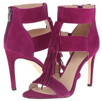 fuchsia fringe high heel women summer sandals open toe tassel thin heels pumps shoes woman women party dress shoes woman pl