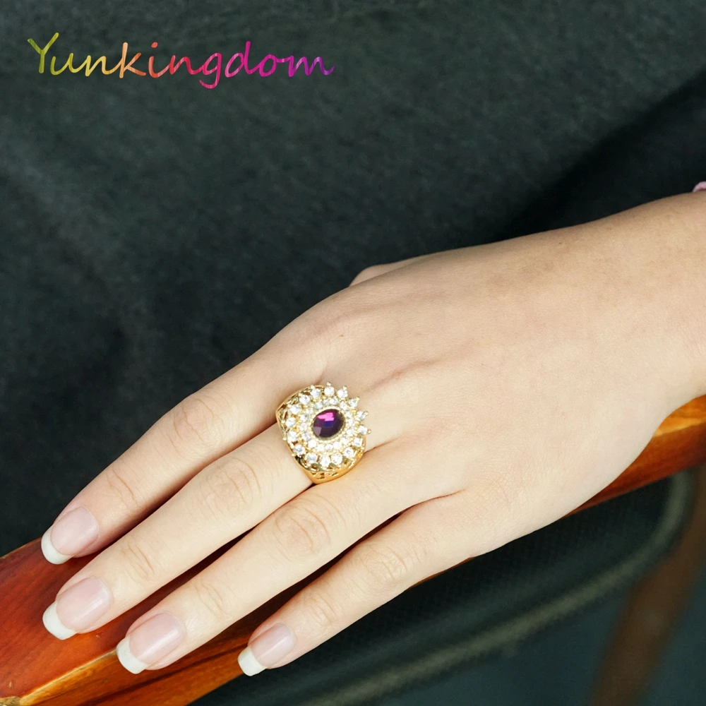 Женские винтажные кольца Yunkingdom большие золотистого цвета с кристаллами из
