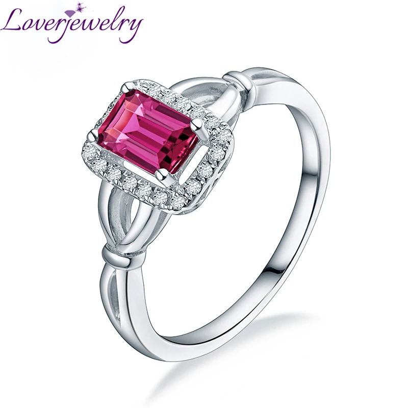 

LOVERJEWELRY 2022 Women Tourmaline Rings Real 14Kt White Gold Pink Tourmaline Gemstone Diamonds Ring For Lady Engagement Jewelry