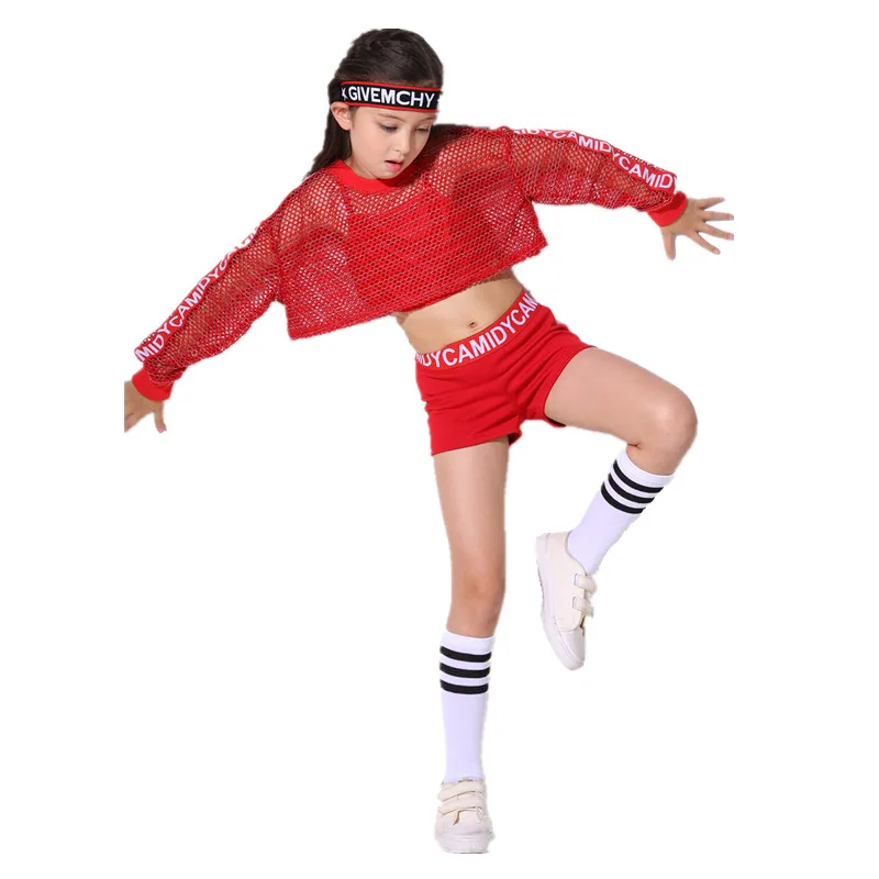 Новый стиль детские костюмы для танцев в стиле хип хоп девочек красные рубашки
