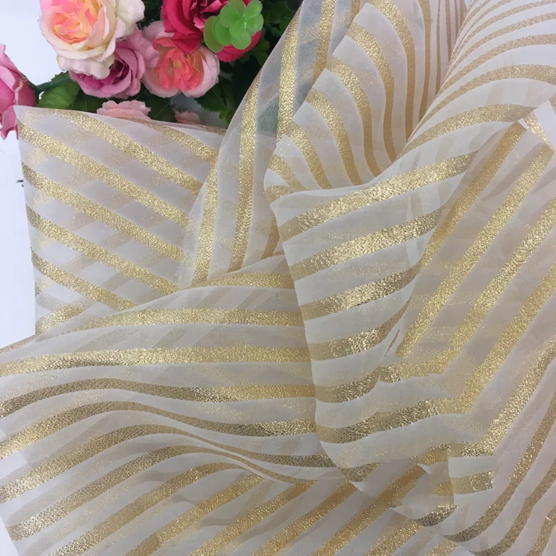 GLace 1 м/лот новая золотая линия полосатая органза Ткань Основной Цвет Тканая ткань модная одежда прозрачная сетка ткань TX878