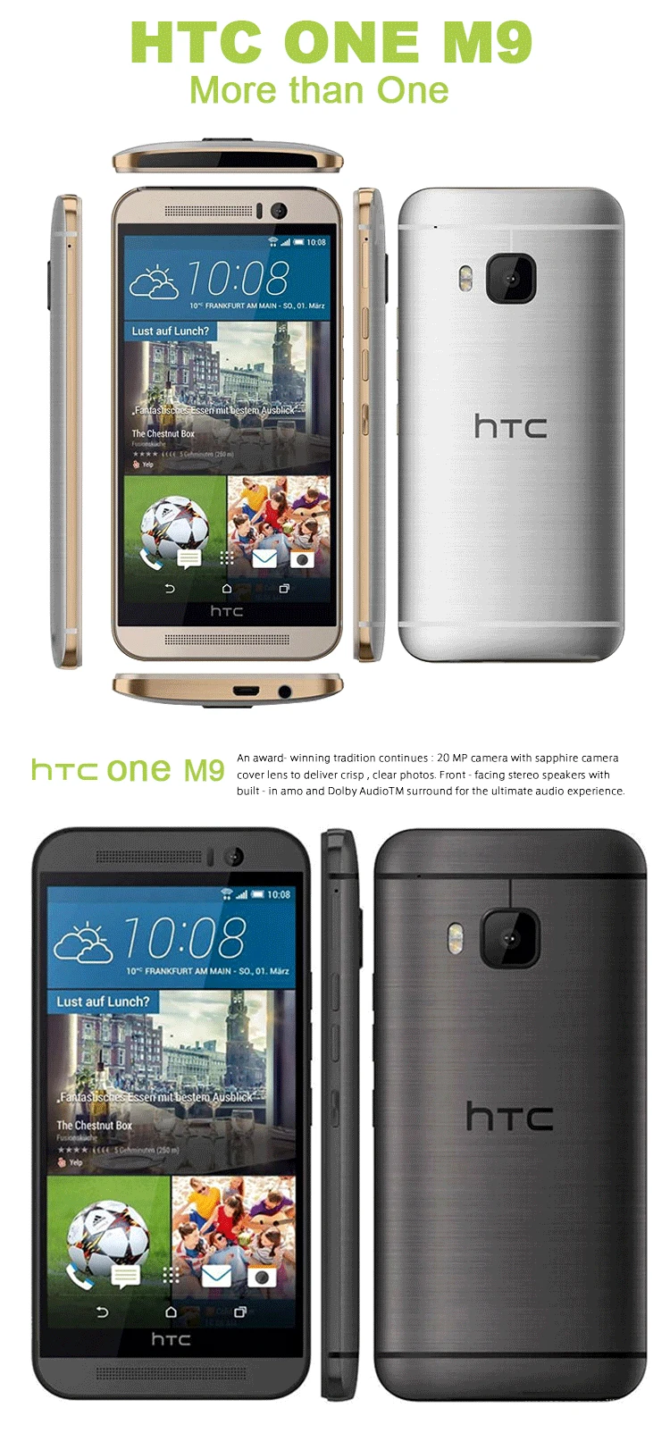 СПРИНТ версия htc One M9 4G LTE мобильный телефон Восьмиядерный 3 ГБ ОЗУ 32 Гб ПЗУ 5,0 дюймов 1920x1080 задняя камера 20МП мобильный телефон