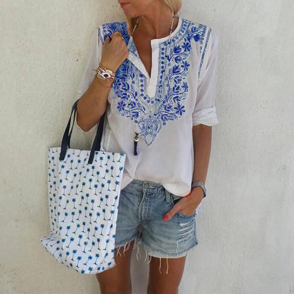 Летние модные женские блузки в богемном стиле Свободные повседневные шифоновые