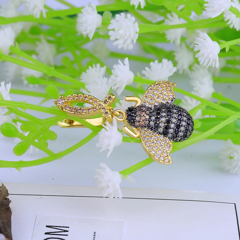 Трендовые Роскошные Кристальные пчела, жук, серьги для женщин, Micro Pave CZ, Модные Позолоченные циркониевые серьги в виде насекомых, ювелирные изделия