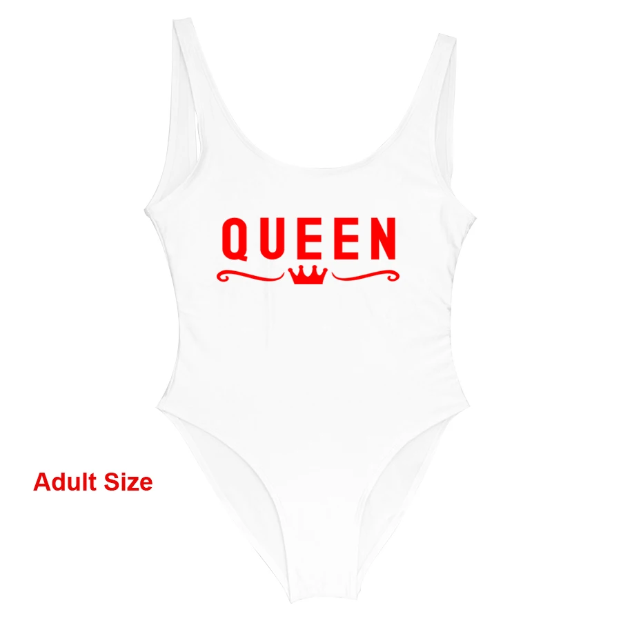 Adult White Одежда для мамы и дочки; детский цельный купальник с надписью «queen& Princess»; одежда для купания для мамы и ребенка; купальные костюмы для мамы и ребенка; бикини - Цвет: Adult White