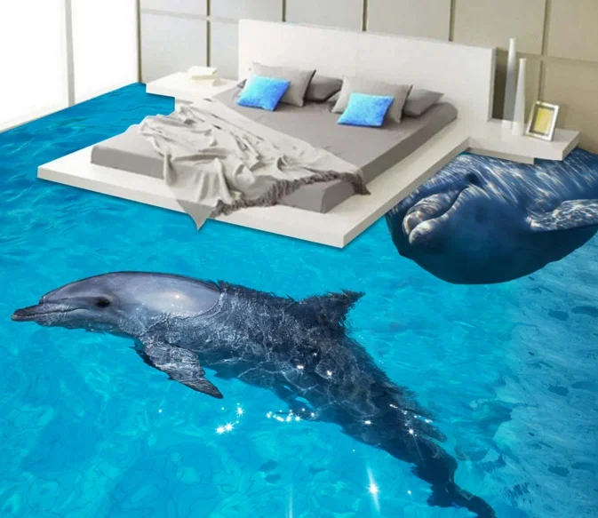 [Самоклеющиеся] 3D дельфины аквариум 2 Нескользящие водонепроницаемые фото