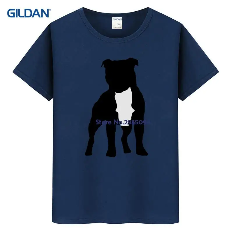 Синий и белый Полосатая Футболка Мужская 2017 я (сердце) staffies Короткие Печать