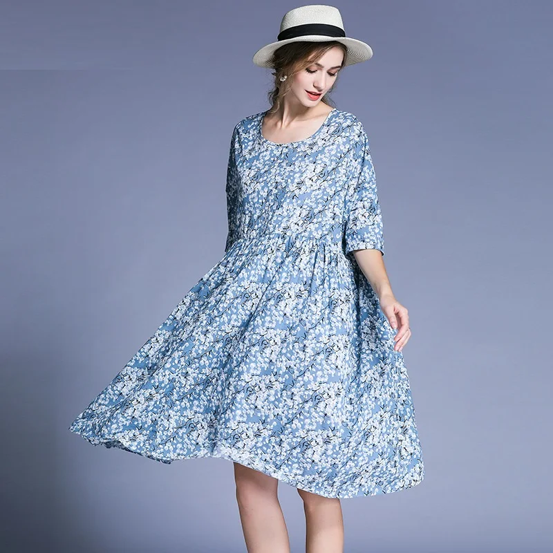 Женское свободное платье из хлопка и льна Элегантное повседневное