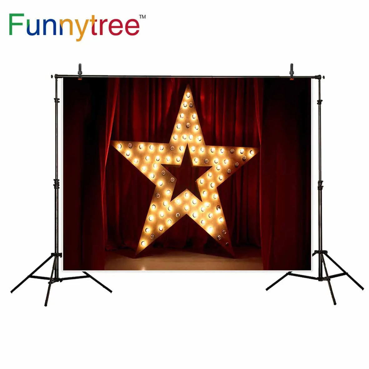 Студийный фон Funnytree с красными занавесками микрофоном и золотым мигающим