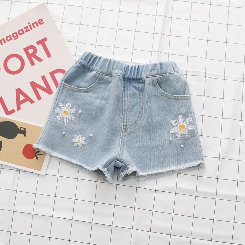 Джинсовые шорты с вышивкой для детей и девочек в новой корейской версии 2019 летняя
