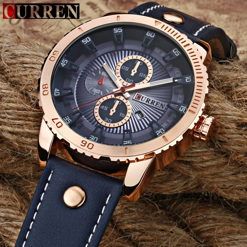 Часы наручные Curren Мужские кварцевые спортивные аналоговые золотистые