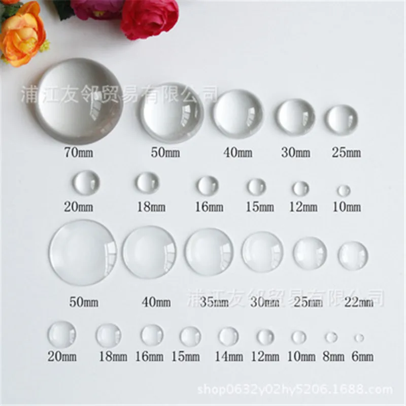 Aclovex 1pack Round Flat Back Glass Cabochon 12mm 20mm 25mm Transparent Clear Crystal Cabochon Cameo For Diy Jewelry Making