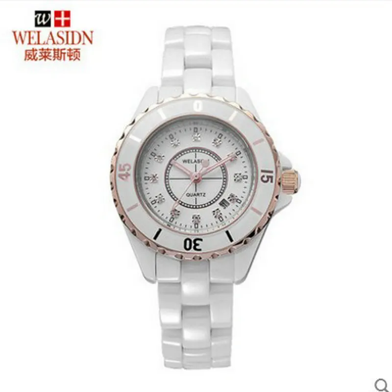 Низкая цена Керамической качество кварцевые женские часы женщина для Женщины