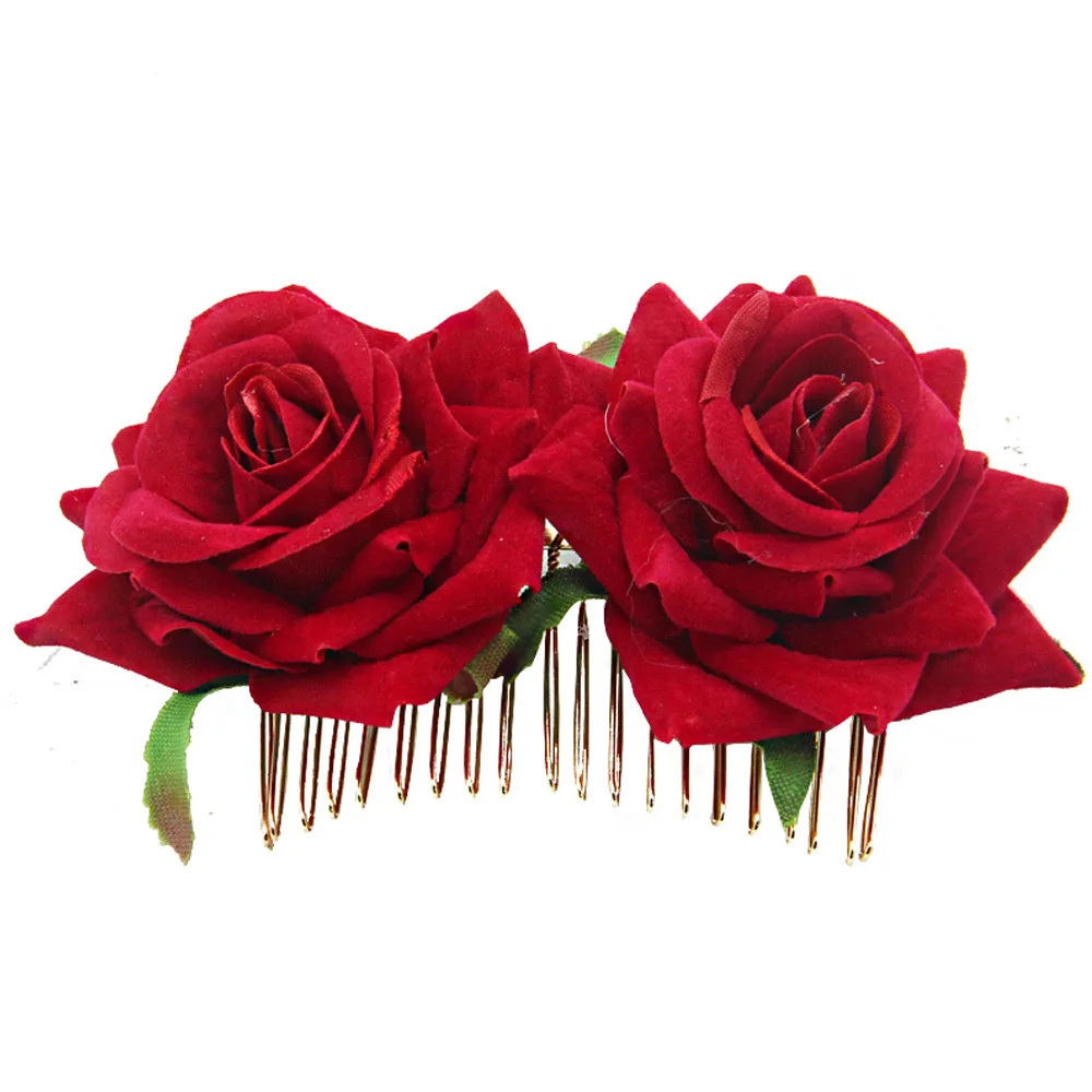 Гребень для волос с красными цветами розы элегантные свадебные украшения - Фото №1