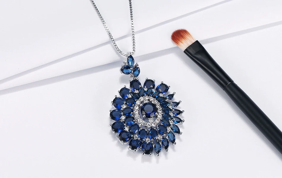 ORSA JEWELS Роскошные серьги синие кольцо из кубического циркония, подвеска, женские ожерелья с цветочным рисунком Форма кулон с длинной цепью женские ювелирные украшения ON143