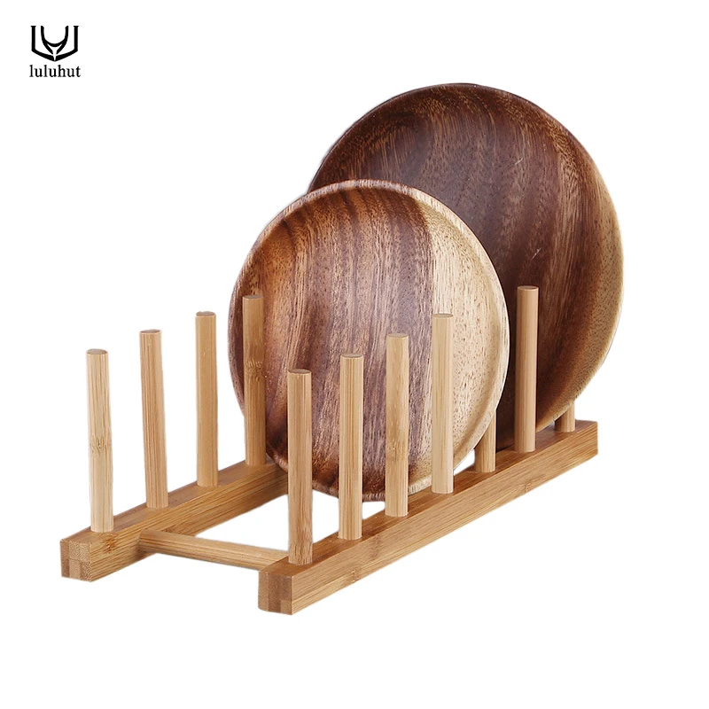 

luluhut kitchen storage rack dishes storage rack bamboo drainer plate stand 3&6 grids wood shelf multifunction cup holder