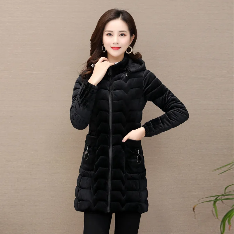 2019 осень-зима Золотая Бархатная куртка с хлопковой подкладкой для женщин в