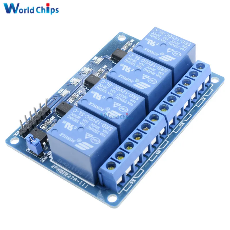 4 канальное реле постоянного тока 12 В модульный оптрон для Arduino ARM AVR DSP PIC MSP AC 250 10A DC