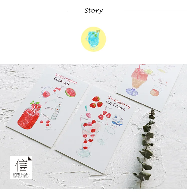 30pcs/lot Summer Drinking Postcard Message Note Wish Gift Cards Paper Bookmark Cute Stationery