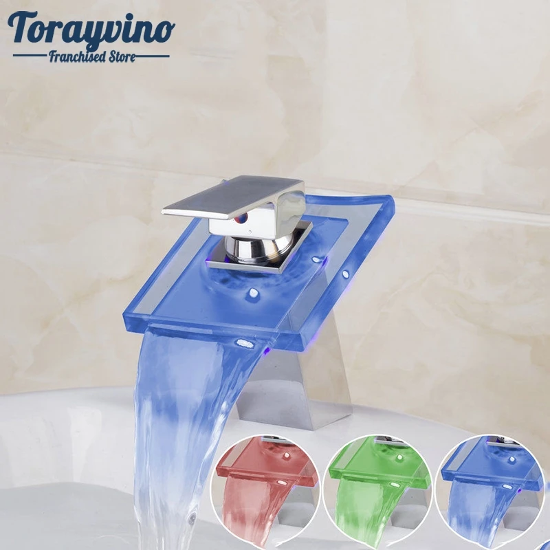 Torayvino новый полированный хромированный смеситель Водопад светодиодный