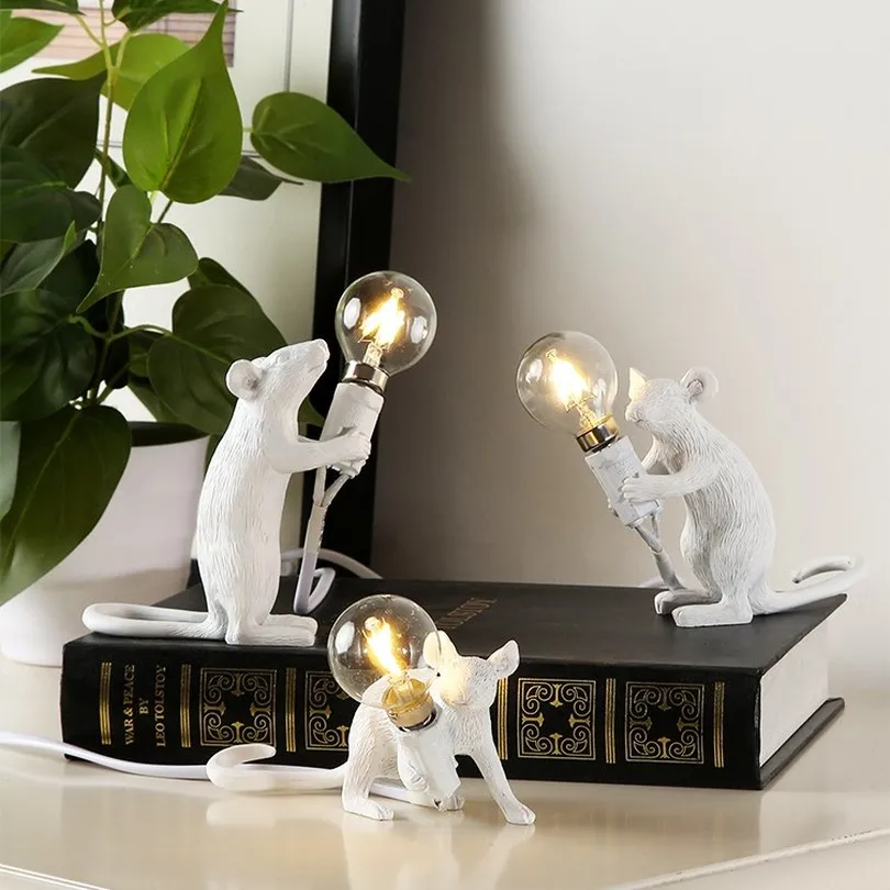 Дизайнерский креативный стол с мышкой в скандинавском стиле, прикроватный светильник для спальни, Настольный светильник для гостиной, домашний декоративный светодиодный светильник из смолы
