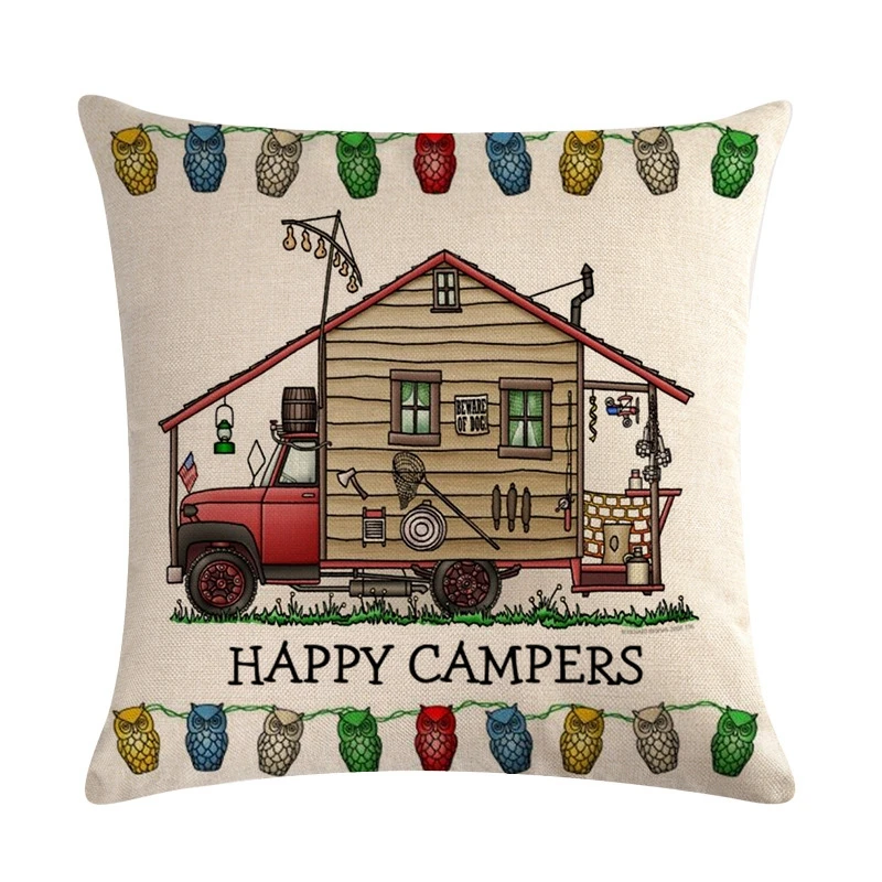 Happy Campers автомобильные льняные Чехлы для подушек Печатные Наволочки диванов