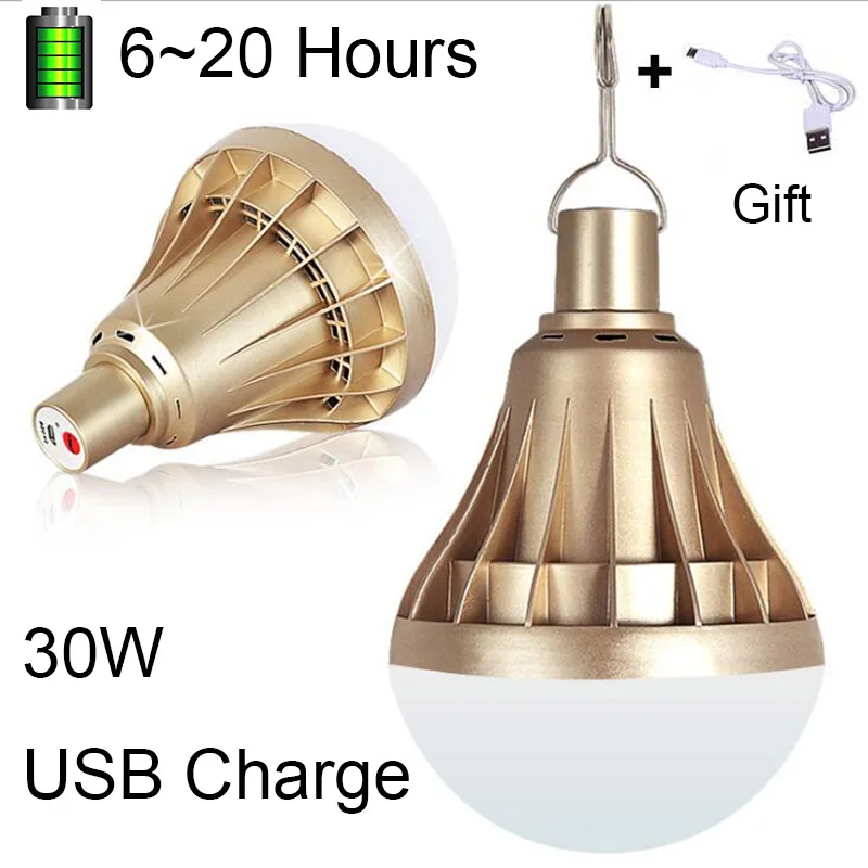 30W USB Charge BEYLSION USB Rechargeable LED Bulb Portable Lighting 9W12W 20W 30W 50W 80W Dimmable LED Gold LED Lamp Outdoor Emergency Lighting - Цвет: 30W USB Charge