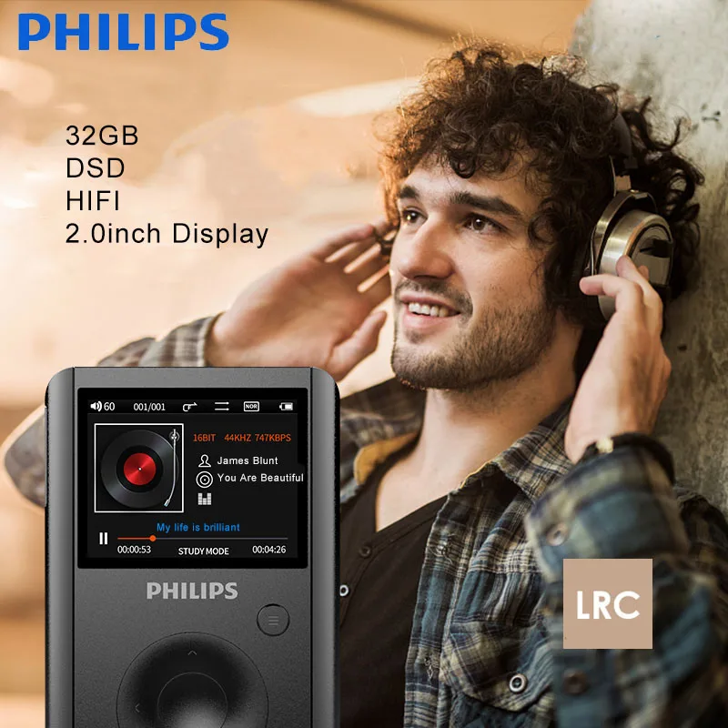 Philips металла MP3 плеер 32 ГБ TF карты 256 без потерь DSD FLAC Портативный мини Audiophile Walkman с 2