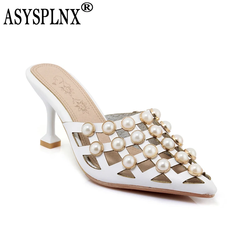 ASYSPLNX/бренд 2018 летние сандалии из кожзаменителя с baotou Бисер острым D019|pu sandals|brand
