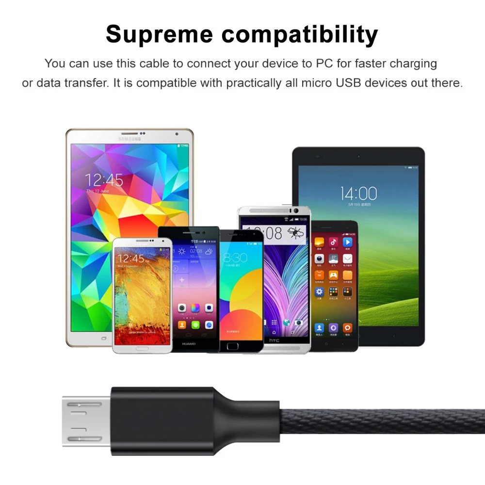 Кабель Micro USB PHOMAX 2 4 А нейлоновый кабель для быстрой зарядки мобильного телефона