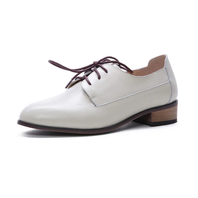 Beige Cow Leather Женские оксфорды; весенняя обувь; лоферы из натуральной кожи для женщин; женские кроссовки; женские оксфорды; женские тонкие туфли на плоской подошве; коллекция года; Летняя обувь - Цвет: Beige Cow Leather