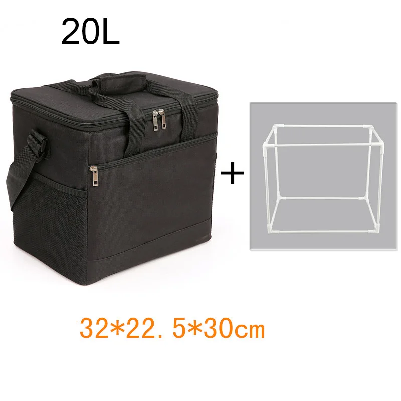 black 20L bracket 20L 25L большая сумка для обеда, Термосумка для пикника, большая сумка-холодильник, пакет для льда, еды, напитков, вина, термос, теплоизоляционная сумка на плечо для транспортного средства - Цвет: black 20L bracket