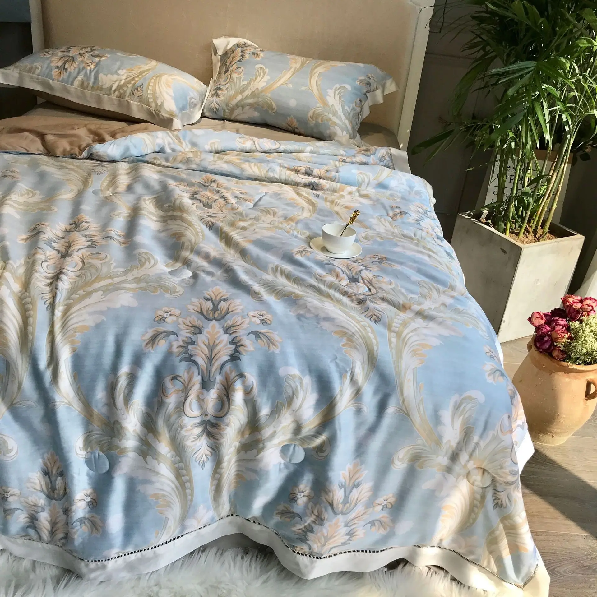 Abbiemao высококачественное постельное белье из хлопка Tencel, комплект из 4 предметов, кружевное шелковое постельное белье на весну/лето, размер queen/King