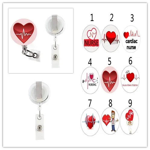 

Sorted Heart Beat Nurse RN Cardiac Nurse Retractable ID Badge Reel with metal clip 10 pcs/lot