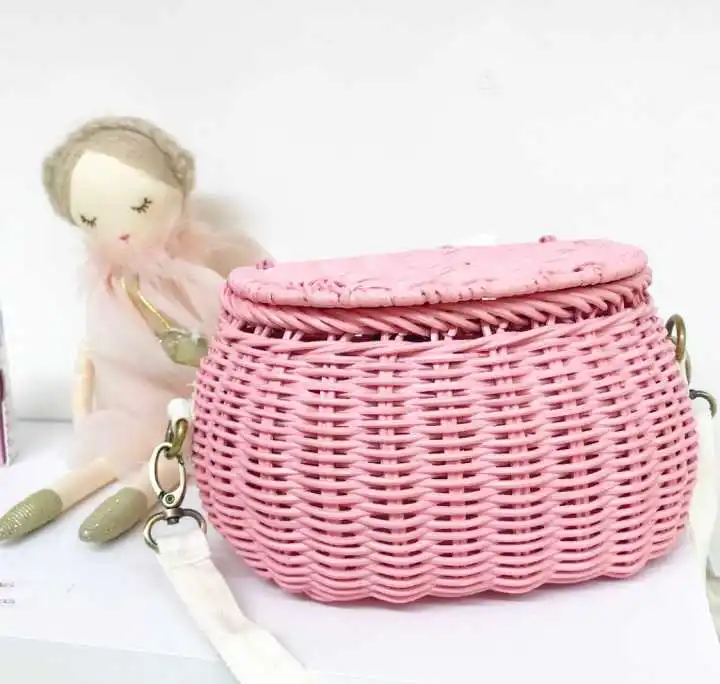pink big Взрослая женская большая сумка из натурального ротанга Mamachari, Пляжная большая соломенная сумка ручной работы из ротанга, многофункциональная сумка, велосипедная корзина - Цвет: pink big