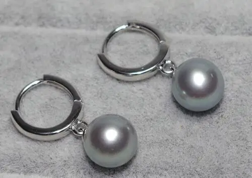 Серьги-кольца charmingh из серебра 925 пробы с серым жемчугом 8-9 мм | Украшения и