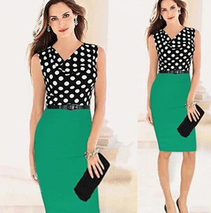 2014Hot new European American working women dot dress sexy package hip wild ladies wear dresses free shipping Dot Chiffon Splice | Женская
