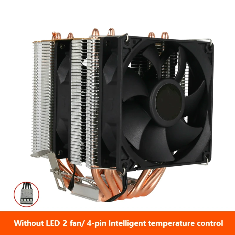 Without LED 2 fan Кулер для процессора, высокое качество, 6 тепловых трубок, двухбашенное охлаждение, 9 см, RGB вентилятор, поддержка 3 вентилятора, 4-контактный вентилятор для процессора Intel и для AMD - Цвет лезвия: Without LED 2 fan