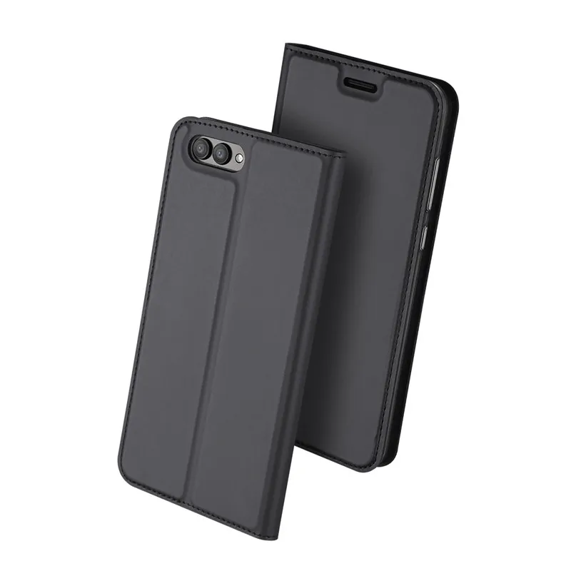 DUX DUCIS для Huawei Honor V10 чехол Роскошный PU кожаный чехол для Honor 10 вид флип чехол защитный чехол для телефона Капа - Цвет: Темно-серый