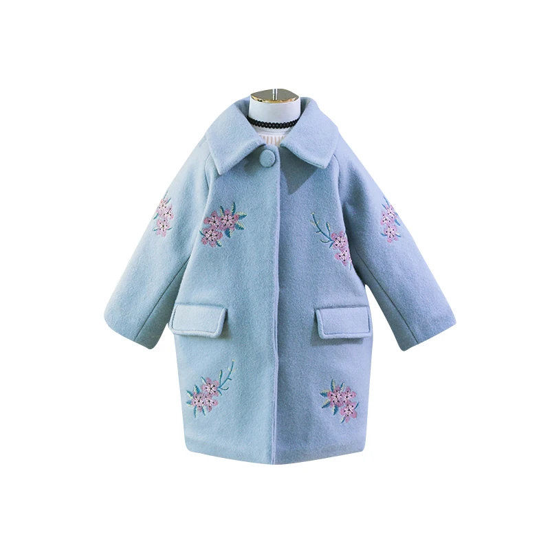 Girls Wool Overcoat Fall Winter 2018 New Babys Kids Medium-Long Thickened Casual Woolen Coat Children Embroidered Outerwear D84 |