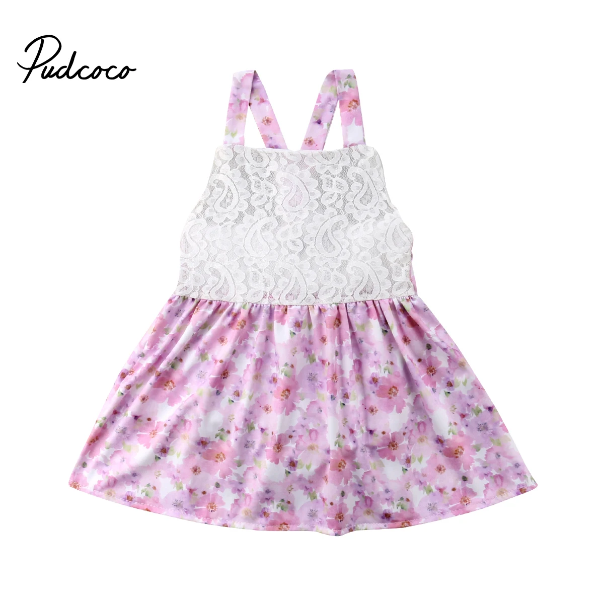 Новое летнее кружевное платье для новорожденных девочек подтяжки с цветочным